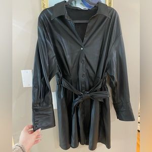 Zara Faux Leather T-Shirt Dress
